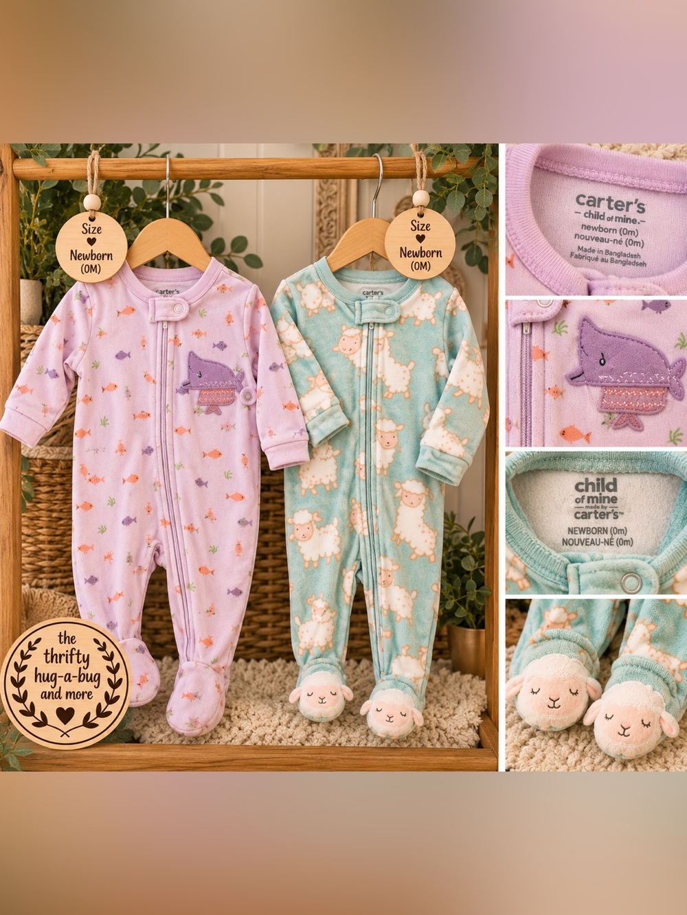 Carter’s Newborn Footed Sleeper Bundle | Fish & Lamb 🐑🐟